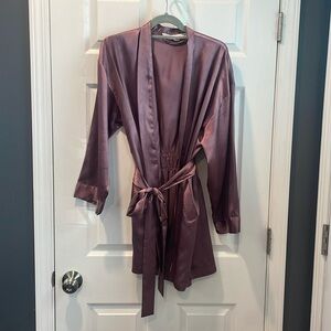 Victoria’s Secret Short Silk Wrap Robe Dark Pink